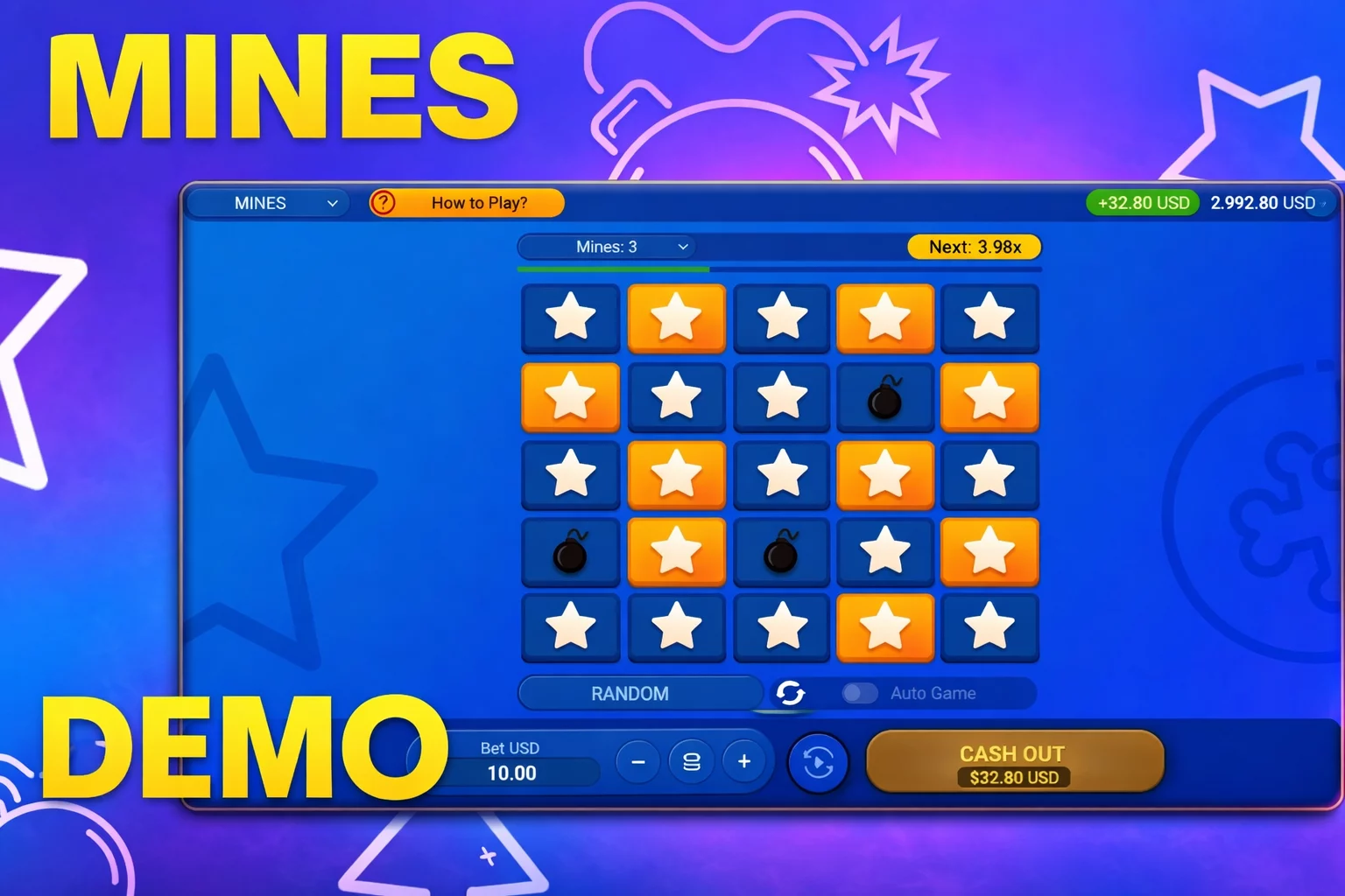 Free demo version of Mines to test your strategy without risk.